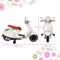 Moto Elettrica per Bambini con Licenza Ufficiale Vespa, 2 Rotelle, Luci e Suoni, 108x49x75 cm, Bianca