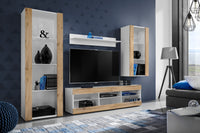 Set Di Mobili Porta TV Tivoli Medio, Komodee, Bianco/Wotan, Senza LED, Larghezza 245 cm x Altezza 159 cm x Profondità 35 cm, Per soggiorno, Camera da letto