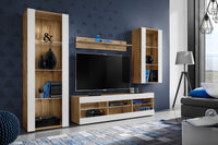 Set Di Mobili Porta TV Tivoli Medio, Komodee, Wotan/Bianco, Senza LED, Larghezza 245 cm x Altezza 159 cm x Profondità 35 cm, Per soggiorno, Camera da letto