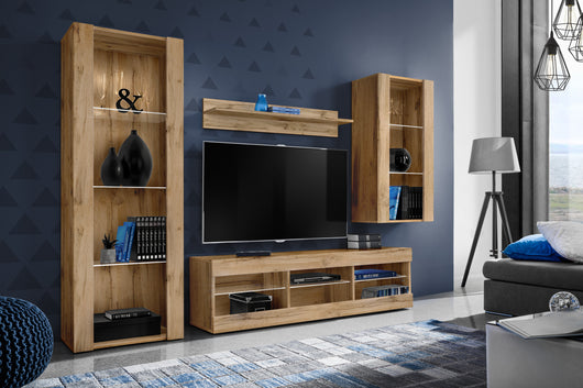 Set Di Mobili Porta TV Tivoli Medio, Komodee, Wotan/Wotan, Senza LED, Larghezza 245 cm x Altezza 159 cm x Profondità 35 cm, Per soggiorno, Camera da letto