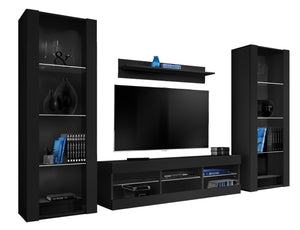 Set di mobili porta TV Tivoli Grande, Komodee, Nero, Senza LED, Larghezza 250 cm x Altezza 159 cm x Profondità 35 cm, Per soggiorno, Camera da letto