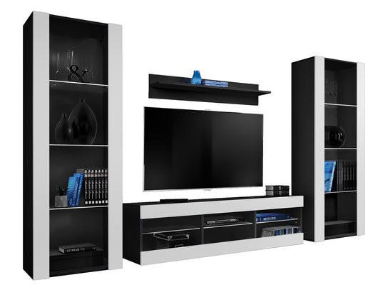 Set di mobili porta TV Tivoli Grande, Komodee, Nero Bianco, Senza LED, Larghezza 250 cm x Altezza 159 cm x Profondità 35 cm, Per soggiorno, Camera da letto