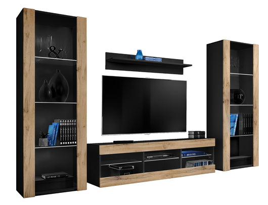 Set di mobili porta TV Tivoli Grande, Komodee, Nero Wotan, Senza LED, Larghezza 250 cm x Altezza 159 cm x Profondità 35 cm, Per soggiorno, Camera da letto