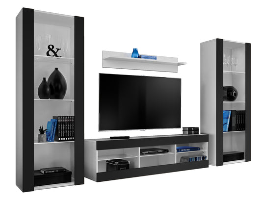 Set di mobili porta TV Tivoli Grande, Komodee, Bianco Nero, Senza LED, Larghezza 250 cm x Altezza 159 cm x Profondità 35 cm, Per soggiorno, Camera da letto