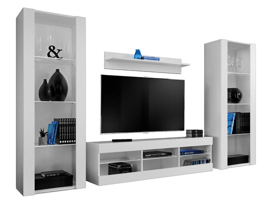 Set di mobili porta TV Tivoli Grande, Komodee, Bianco, Senza LED, Larghezza 250 cm x Altezza 159 cm x Profondità 35 cm, Per soggiorno, Camera da letto