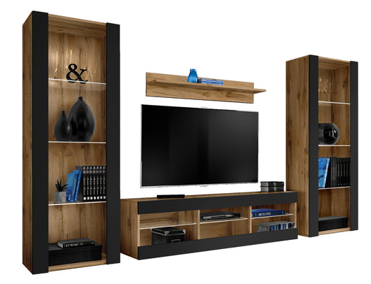 Set di mobili porta TV Tivoli Grande, Komodee, Wotan Nero, Senza LED, Larghezza 250 cm x Altezza 159 cm x Profondità 35 cm, Per soggiorno, Camera da letto