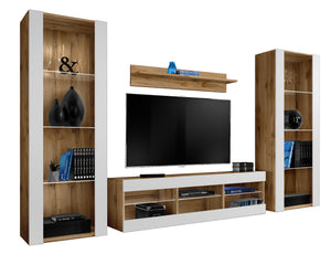 Set di mobili porta TV Tivoli Grande, Komodee, Wotan Bianco, Senza LED, Larghezza 250 cm x Altezza 159 cm x Profondità 35 cm, Per soggiorno, Camera da letto