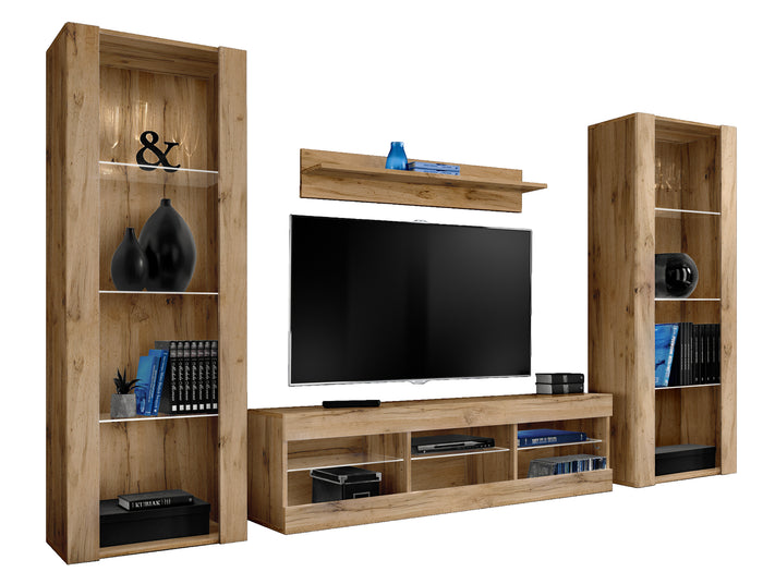 Set di mobili porta TV Tivoli Grande, Komodee, Wotan, Senza LED, Larghezza 250 cm x Altezza 159 cm x Profondità 35 cm, Per soggiorno, Camera da letto