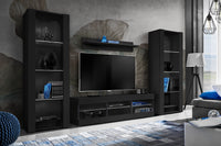 Set di mobili porta TV Tivoli Grande, Komodee, Nero, Senza LED, Larghezza 250 cm x Altezza 159 cm x Profondità 35 cm, Per soggiorno, Camera da letto