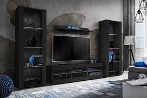 Set di mobili porta TV Tivoli Grande, Komodee, Nero, Senza LED, Larghezza 250 cm x Altezza 159 cm x Profondità 35 cm, Per soggiorno, Camera da letto