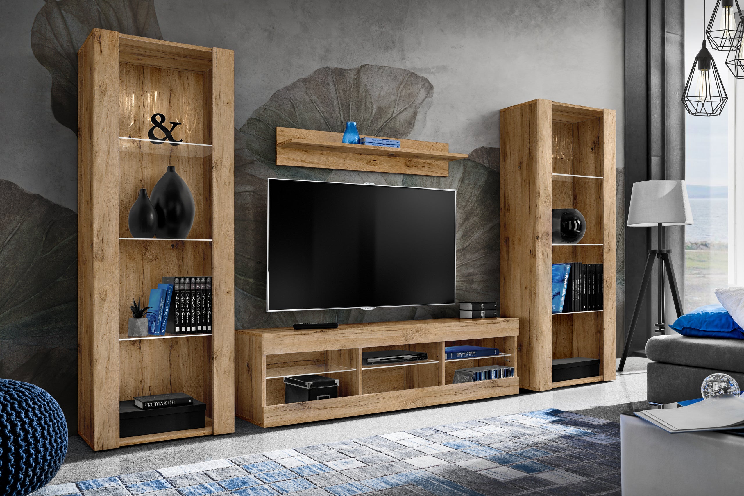 Set di mobili porta TV Tivoli Grande, Komodee, Wotan, Senza LED, Larghezza 250 cm x Altezza 159 cm x Profondità 35 cm, Per soggiorno, Camera da letto