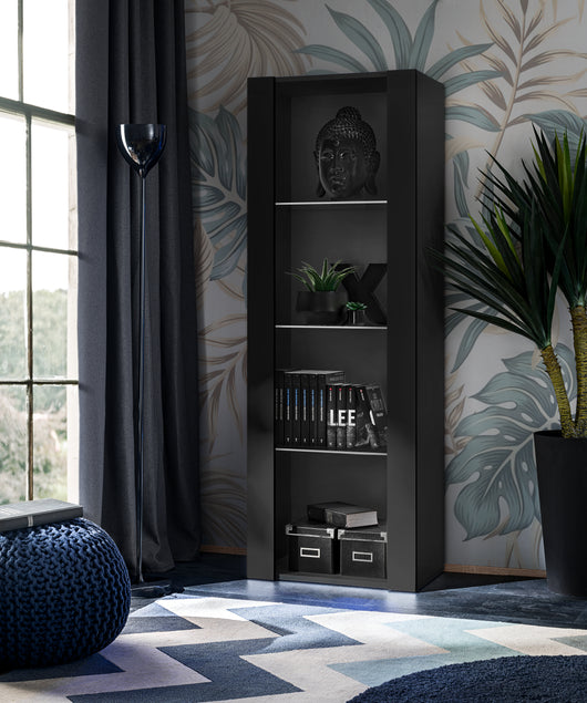Vetrina Tivoli, Komodee, Nero, Larghezza 55 cm x Altezza 159 cm x Profondità 35 cm, senza LED, 3 ripiani, Per soggiorno, Camera da letto, anticamera