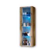 Vetrina Tivoli, Komodee, Wotan, Larghezza 55 cm x Altezza 159 cm x Profondità 35 cm, LED BLU, 3 ripiani, Per soggiorno, Camera da letto, anticamera