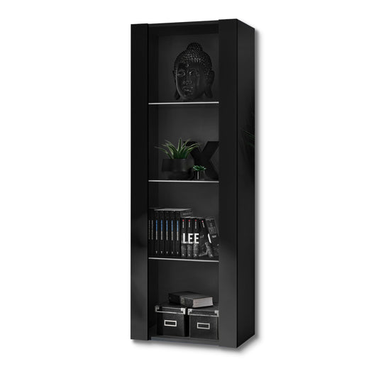 Vetrina Tivoli, Komodee, Nero, Larghezza 55 cm x Altezza 159 cm x Profondità 35 cm, senza LED, 3 ripiani, Per soggiorno, Camera da letto, anticamera