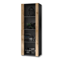 Vetrina Tivoli, Komodee, Nero/Wotan, Larghezza 55 cm x Altezza 159 cm x Profondità 35 cm, senza LED, 3 ripiani, Per soggiorno, Camera da letto, anticamera