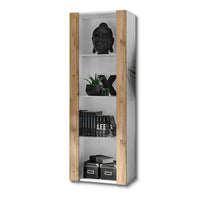 Vetrina Tivoli, Komodee, Bianco/Wotan, Larghezza 55 cm x Altezza 159 cm x Profondità 35 cm, senza LED, 3 ripiani, Per soggiorno, Camera da letto, anticamera