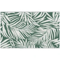 Tappeto Esterno per Balcone e Terrazza Reversibile con Fantasia a Foglie, 152x243 cm, Verde e Bianco