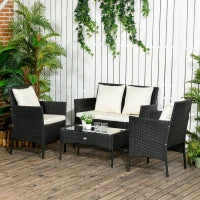 Set da Giardino 4Pezzi in Rattan con 2 Sedie, Poltrona da Giardino a 2 Posti e Tavolino Basso
