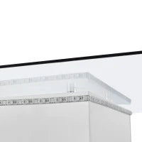 Tavolino da salotto moderno in vetro lucido con striscia LED regolabile e ruote girevoli, 80×80×40 cm, Bianco+Nero