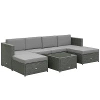 Set da 7 Pezzi Salotto da Esterni in Rattan con Poltrona Pouf Tavolino Grigio