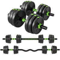 Set di Manubri Regolabili 20 kg 3 in 1 con Barre di Connessione e Impugnature Antiscivolo, Verde