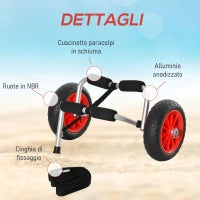 Carrello per Kayak Pieghevole Pneumatici 25cm Adatto a Tutte le Superfici Max 70kg Alluminio 62x35x30cm