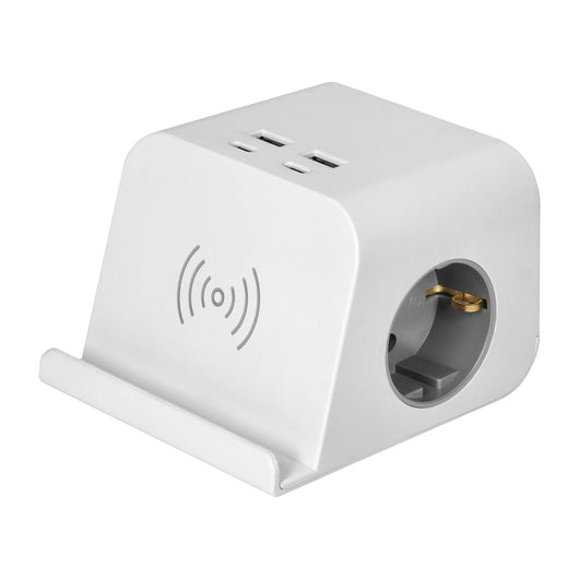 Ciabatta Multipresa da scrivania con Ricarica Wireless, 2 USB-C + 2 USB-A e 2 Prese Schuko, morsetto a vite e cavo 1,4 m