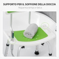 Sedia per Doccia in Alluminio ed EVA con Altezza Regolabile su 6 Livelli e Schienale Ricurvo, 51.5x49.5x68.5-81 cm