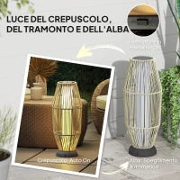 Lampada Solare da Giardino con Illuminazione LED, in PE, Rattan e Acciaio, Ø26x72 cm, Grigio