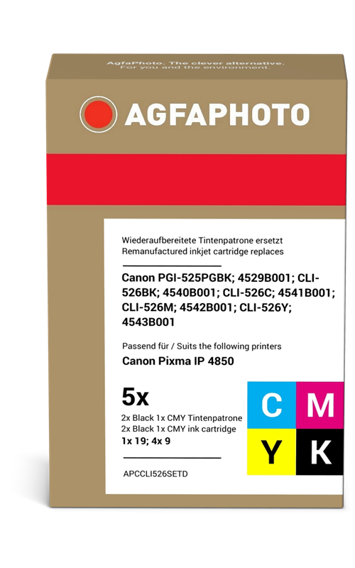 ORIGINAL Agfa Photo Multipack nero / ciano / magenta / giallo APCCLI526SETD CLI-526BK,C,M,Y ~2576 Seiten Agfa Photo PGI-525PGBK, CLI-526BK, CLI-526C, CLI-526M, CLI-526Y