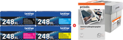 ORIGINAL Brother Value Pack nero / ciano / magenta / giallo / Bianco TN-248XL MCVP + Prindo Universal Papier 2500 Blatt ~9900 Seiten