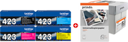 ORIGINAL Brother Value Pack nero / ciano / magenta / giallo TN-423 MCVP + Prindo Universal Papier 2500 Blatt ~18500 Seiten