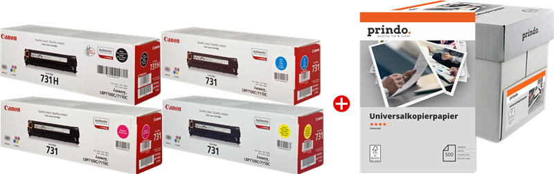 ORIGINAL Canon Value Pack nero / ciano / magenta / giallo 731 MCVP + Prindo Universal Papier 2500 Blatt ~6900 Seiten