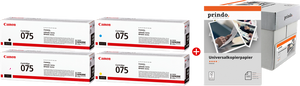 ORIGINAL Canon Value Pack nero / ciano / magenta / giallo / Bianco 075 MCVP + Prindo Universal Papier 2500 Blatt ~5300 Seiten