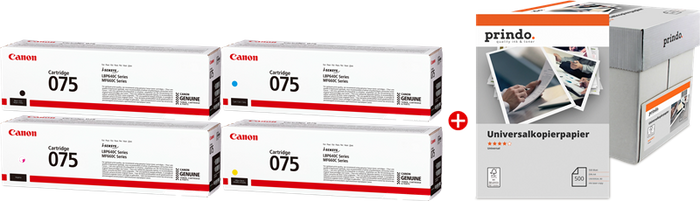 ORIGINAL Canon Value Pack nero / ciano / magenta / giallo / Bianco 075 MCVP + Prindo Universal Papier 2500 Blatt ~5300 Seiten