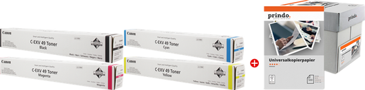 ORIGINAL Canon Value Pack nero / ciano / magenta / giallo C-EXV49 MCVP + Prindo Universal Papier 2500 Blatt ~93000 Seiten