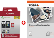 ORIGINAL Canon Value Pack nero / differenti colori / Bianco / Bianco PG-560+CL-561 MCVP + Prindo Universal Papier 500 Blatt ~360 Seiten
