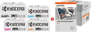 ORIGINAL Kyocera Value Pack nero / ciano / magenta / giallo / Bianco TK-5450 MCVP + Prindo Universal Papier 2500 Blatt ~13700 Seiten