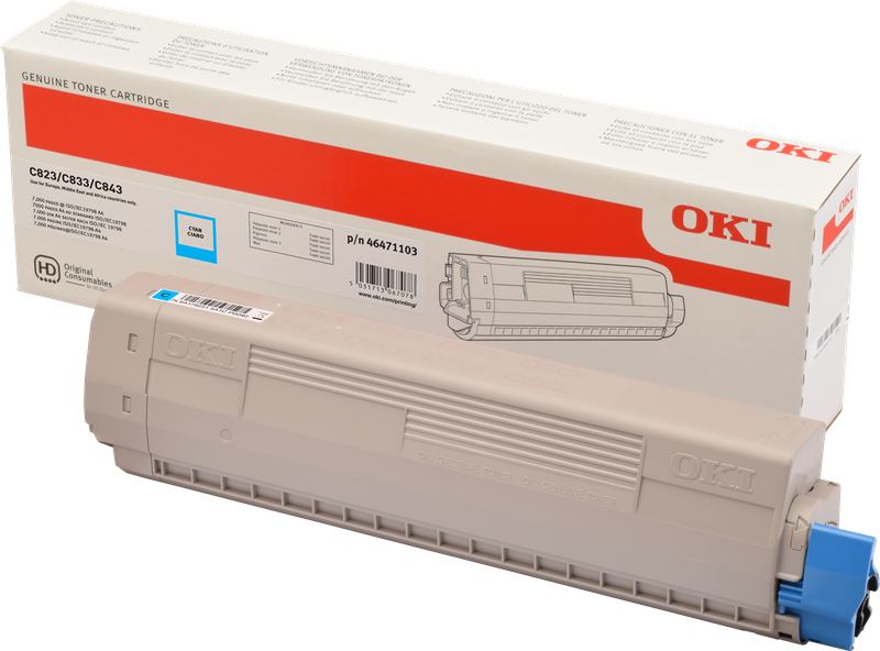 ORIGINAL OKI toner ciano 46471103 C823/C833/C843 ~7000 Seiten