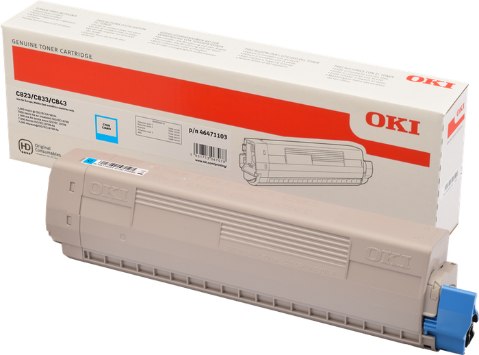 ORIGINAL OKI toner ciano 46471103 C823/C833/C843 ~7000 Seiten