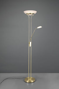 ORSON PIANTANA OTTONE SATINATO LED 6W 600lm, 3000K- 28W 3200lm, 3000K CON LAMPADA DA LETTURA CON FUNZIONE DIMMER ED ACCENSIONI SEPARATE H. 180CM