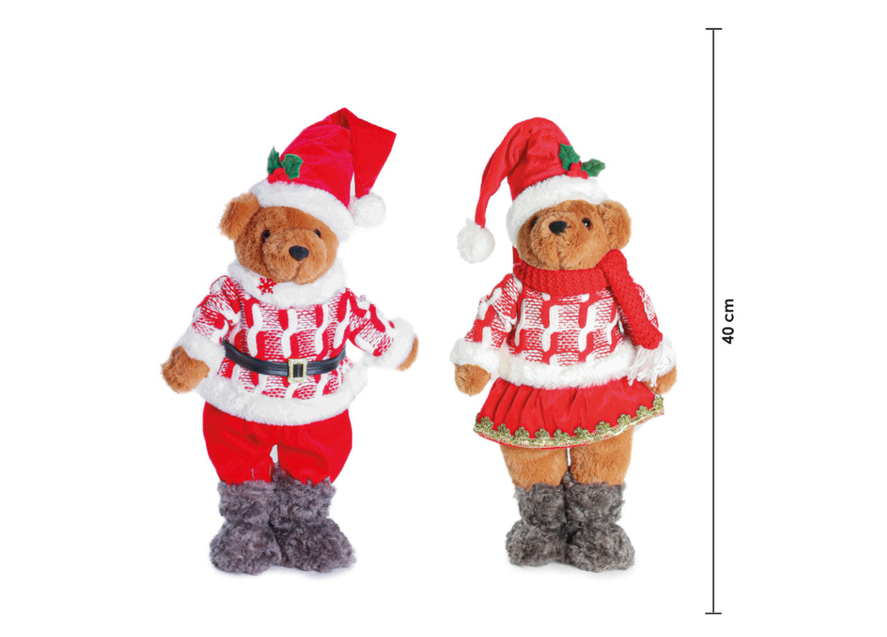 Coppia Orso Arredo Natale Set 2 Decorazioni Natalizie Dharma E Greg 40 cm