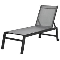 Lettino Sdraio Prendisole in Alluminio e Texteline Schienale Regolabile, Grigio e Nero, 2 Ruote 169x65x102cm