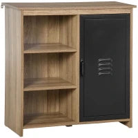 Credenza con 3 Ripiani e Armadietto, Mobile da Salotto, in Legno e Porta in Metallo, Nero