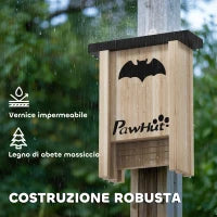 Set di 3 Casette per Pipistrelli Bat Box in Legno di Abete, 18x6x22.5 cm, Colore Legno
