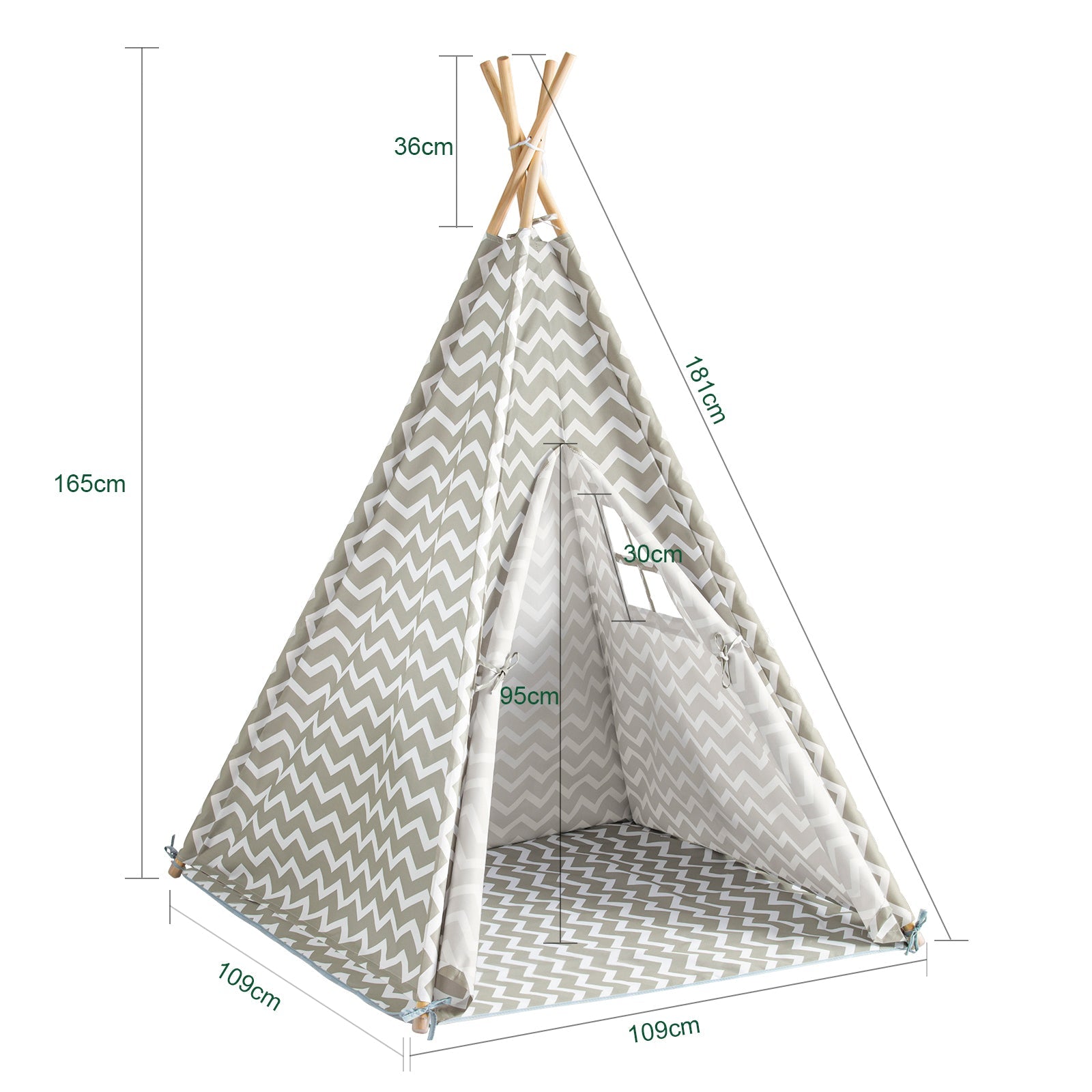Tenda Indiani Bambini Casa per Bambini con 1 portella e 1 Finestra Righe bianco sporco OSS03,IT
