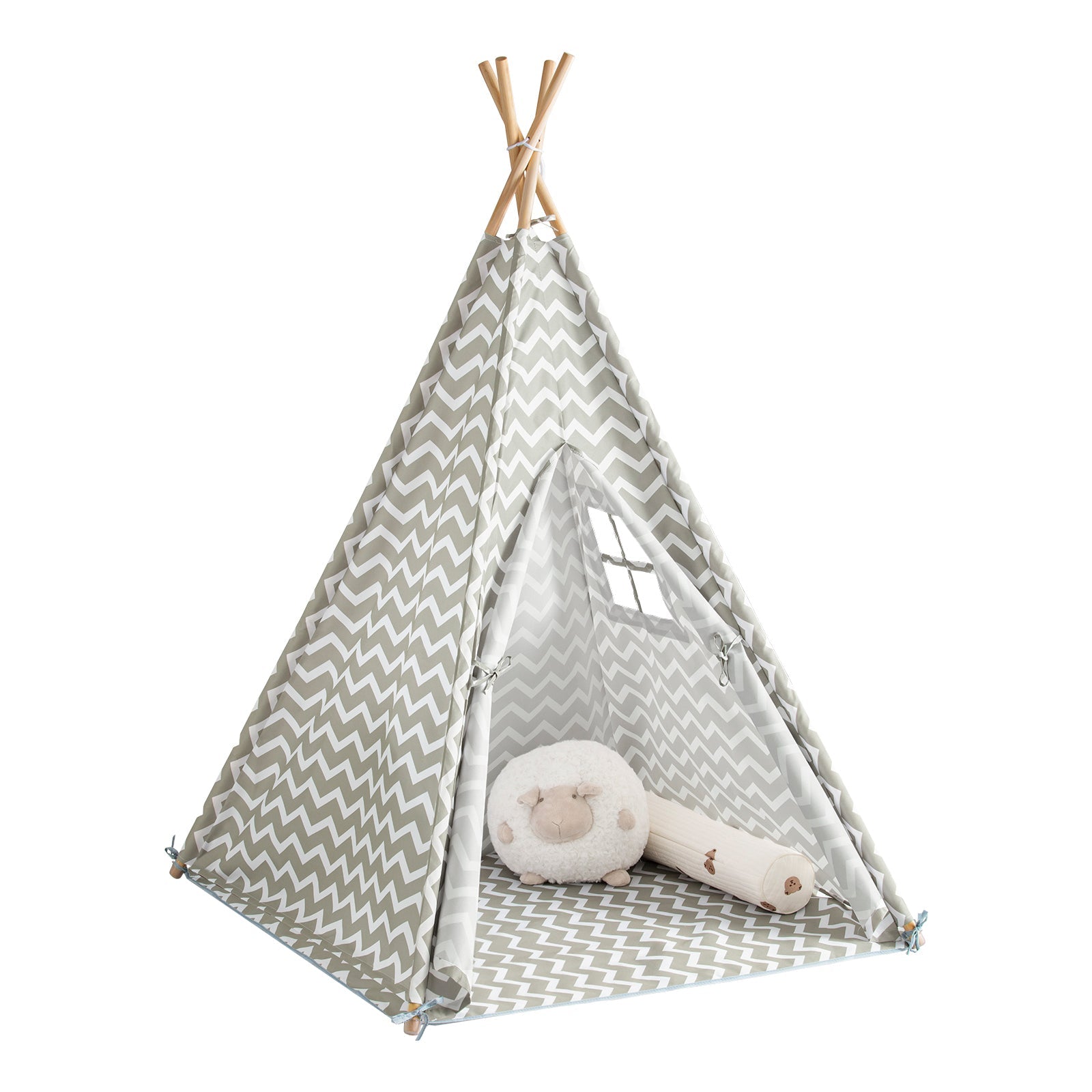 Tenda Indiani Bambini Casa per Bambini con 1 portella e 1 Finestra Righe bianco sporco OSS03,IT