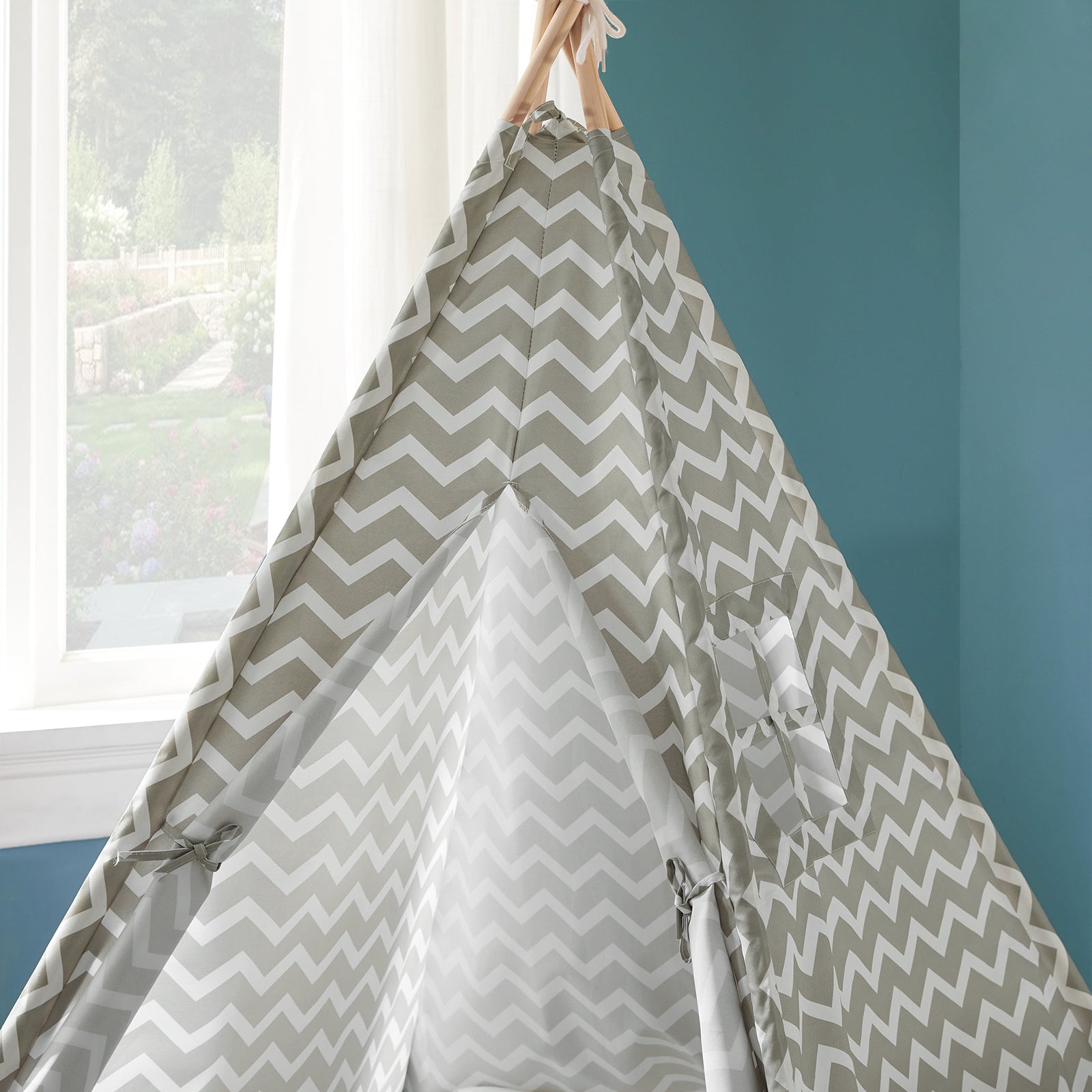 Tenda Indiani Bambini Casa per Bambini con 1 portella e 1 Finestra Righe bianco sporco OSS03,IT