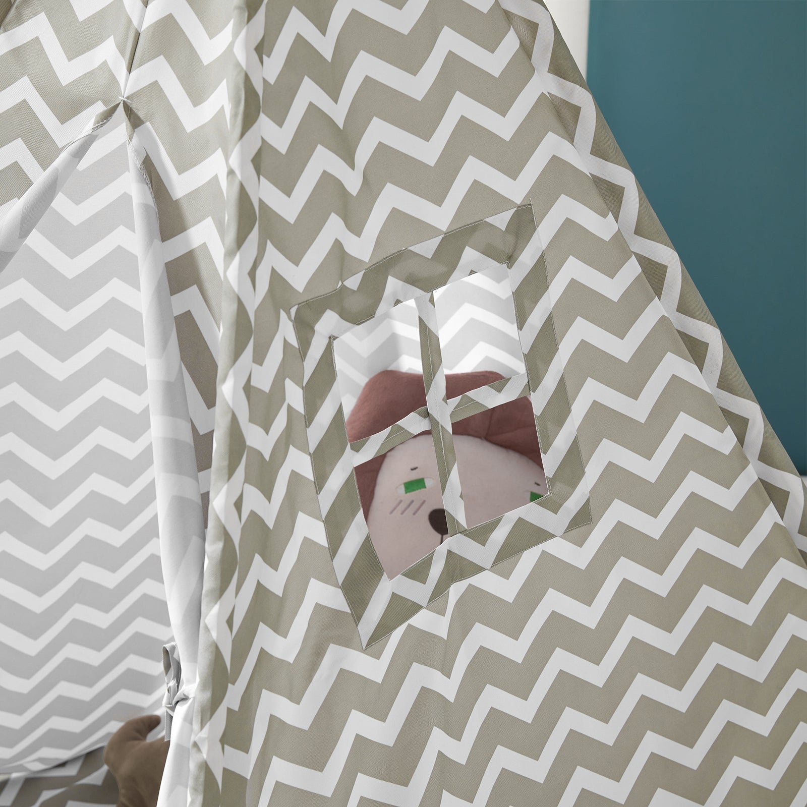 Tenda Indiani Bambini Casa per Bambini con 1 portella e 1 Finestra Righe bianco sporco OSS03,IT