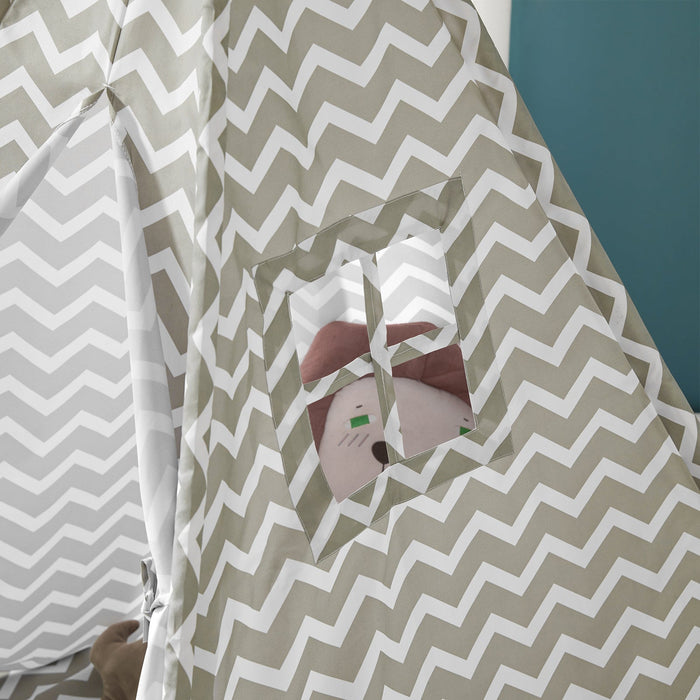 Tenda Indiani Bambini Casa per Bambini con 1 portella e 1 Finestra Righe bianco sporco OSS03,IT